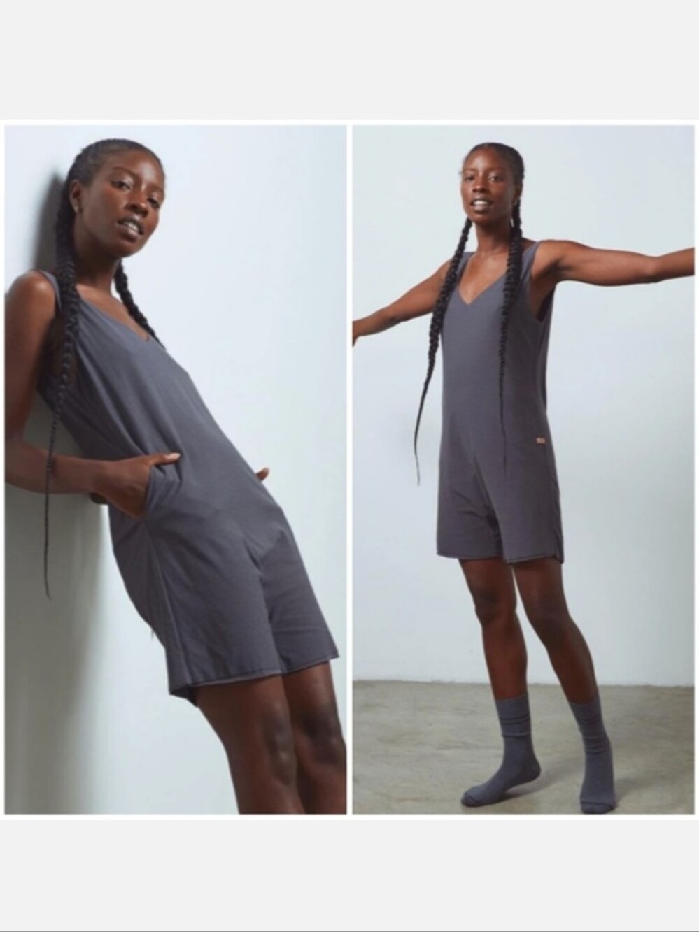 Lunya Relaxed Supima Cotton Knit Romper Jumpsuit Loungewear Grey XS